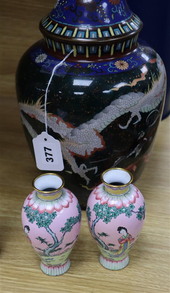 Three cloisonne vases